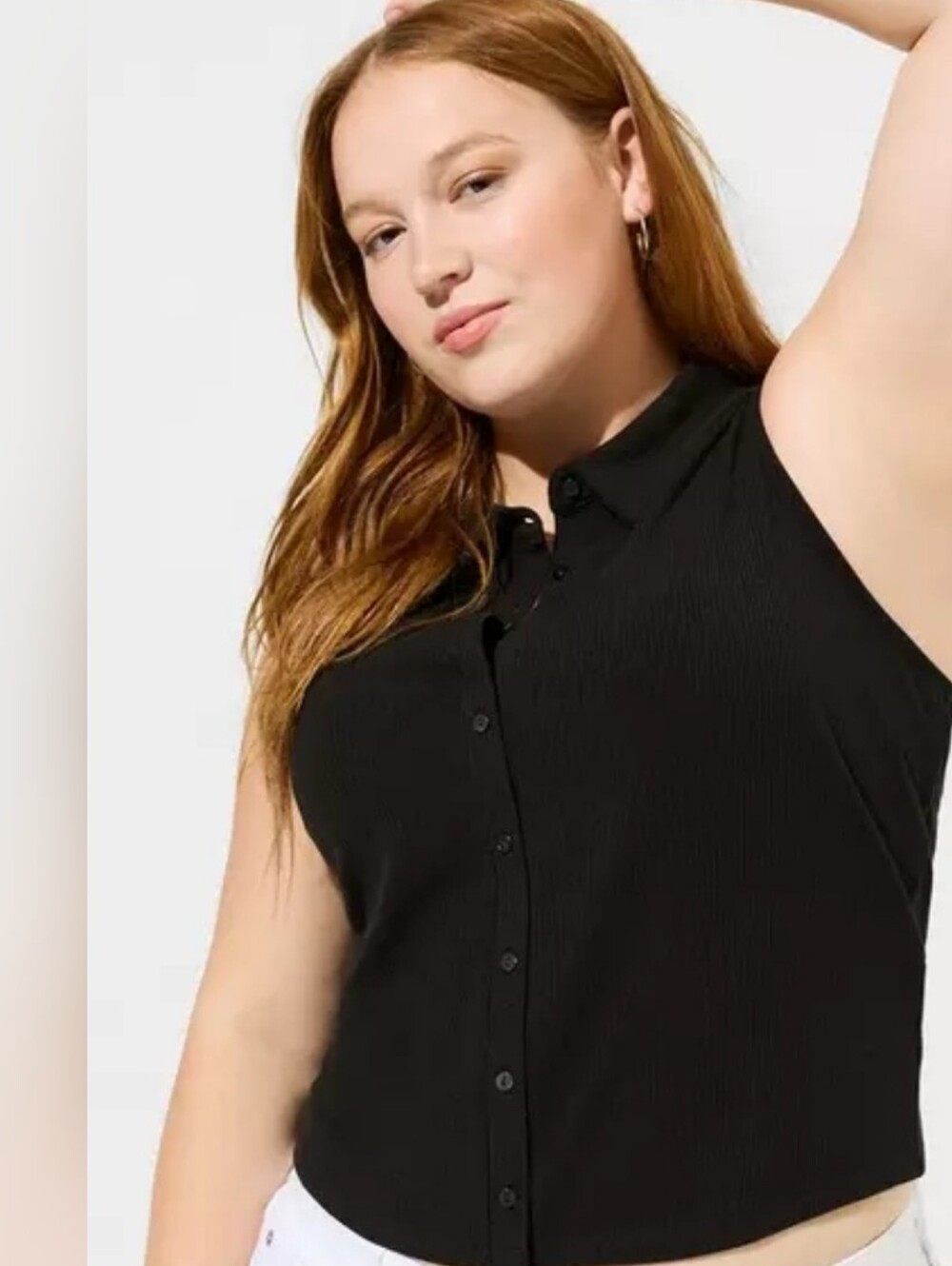 Torrid Fitted Super Soft Rib V-Neck Collared Button-Up Crop Tank